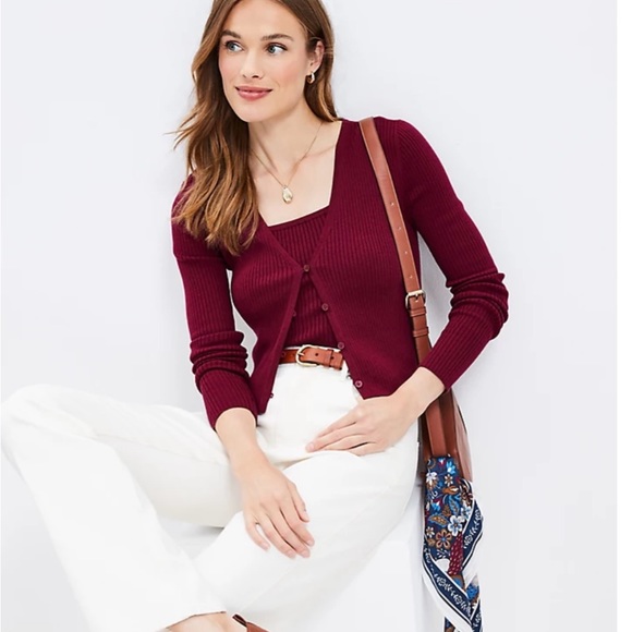 LOFT V-neck Ribbed Cardigan Top Sz. M - Picture 2 of 6